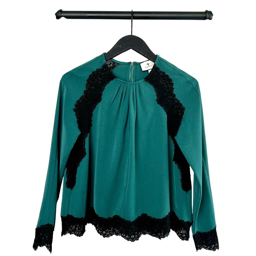 Tuckernuck Juniper Veil Blouse XS Green Black Lace Dark Romantic Gothic